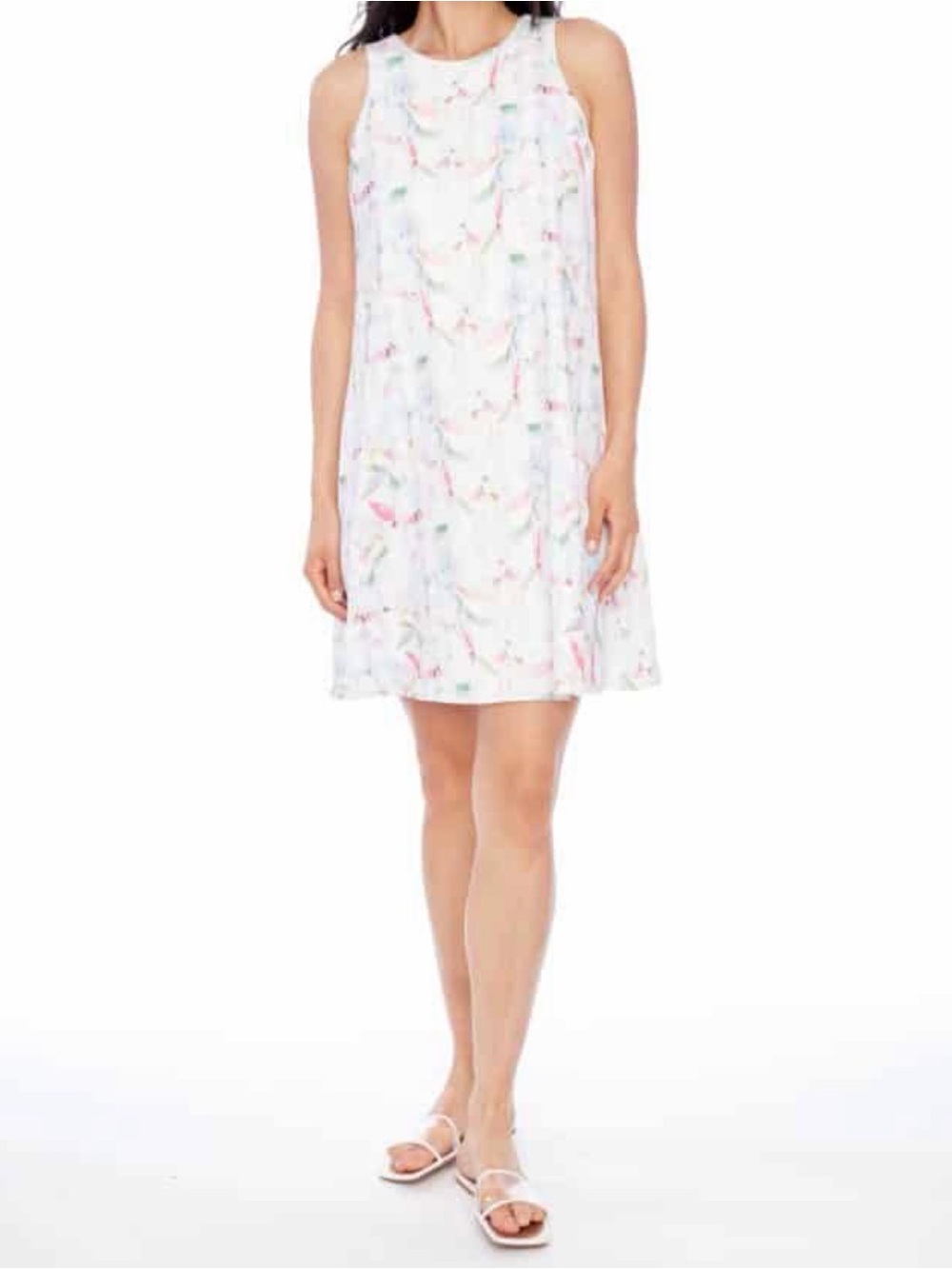 White satin floral dress/romper with built in shorts, size M